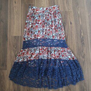💙 American Rag Lace Floral Midi Skirt Size S Boho Cottage Prairie Fall Hippie